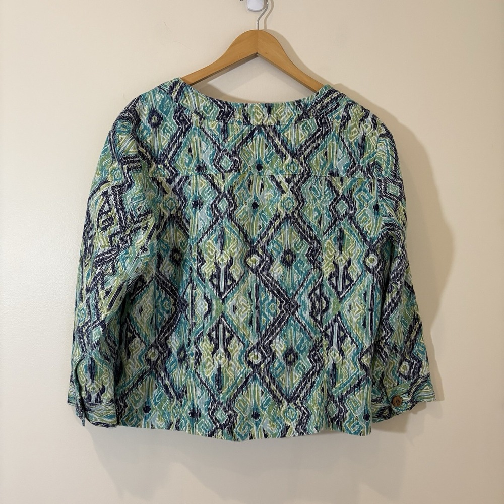 Charter Club Womens Linen Shacket XL Ikat Print Short Boho Resort Coastal Beach - Picture 6 of 10